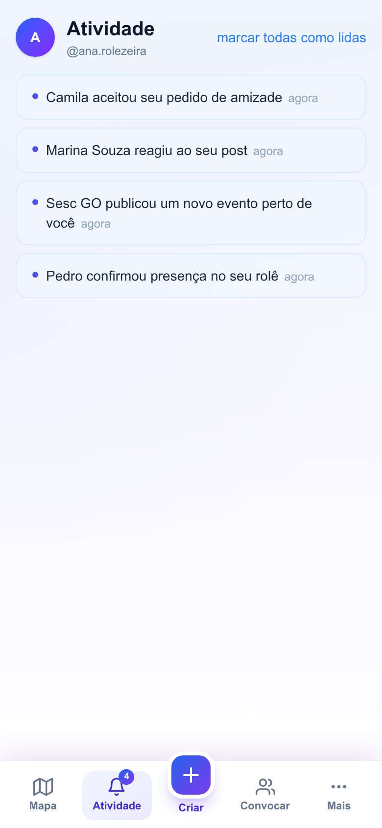 Notificações de atividade do usuário